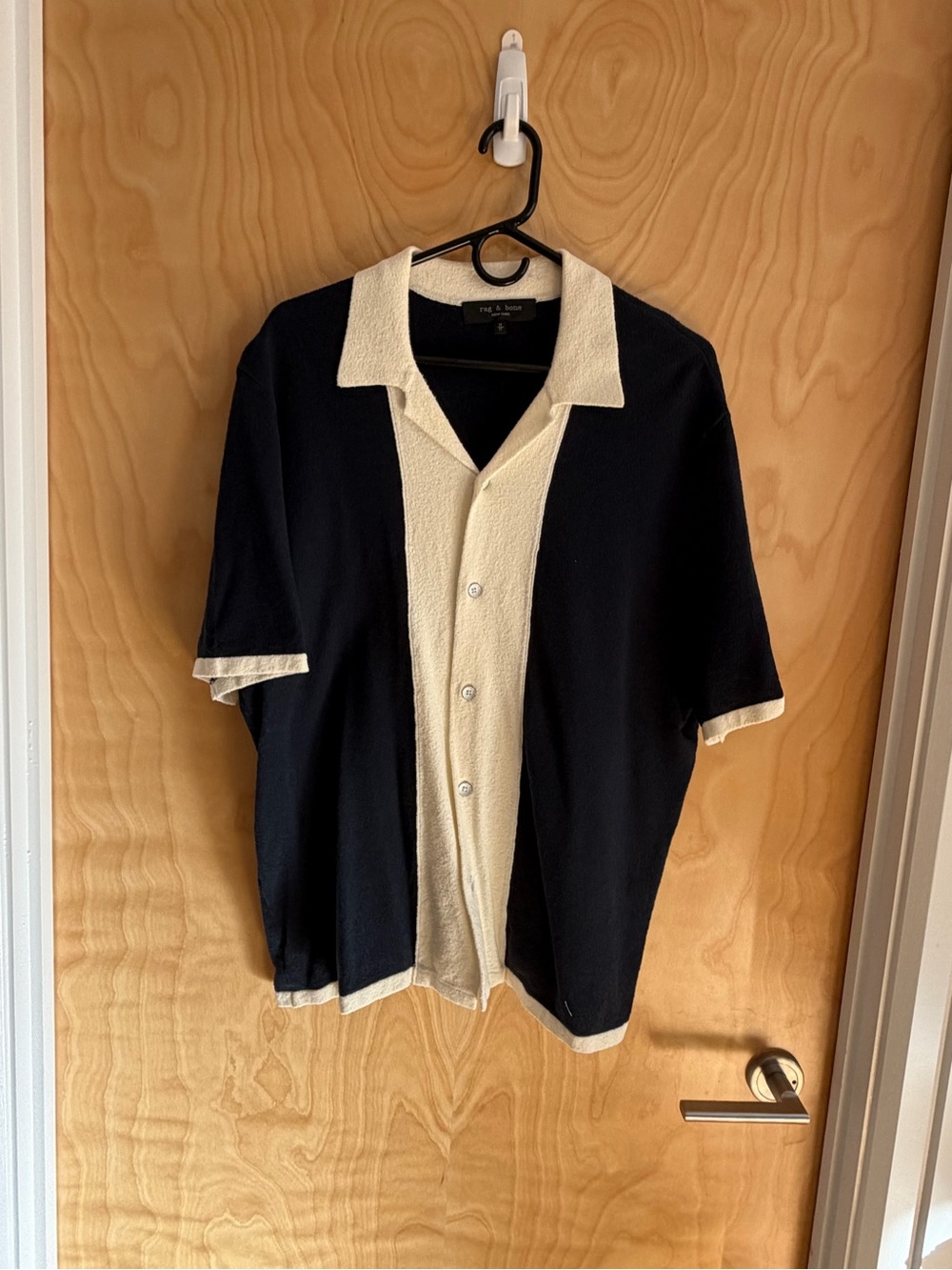 rag & bone Black and Cream Two-Tone Short Sleeve Button Shirt